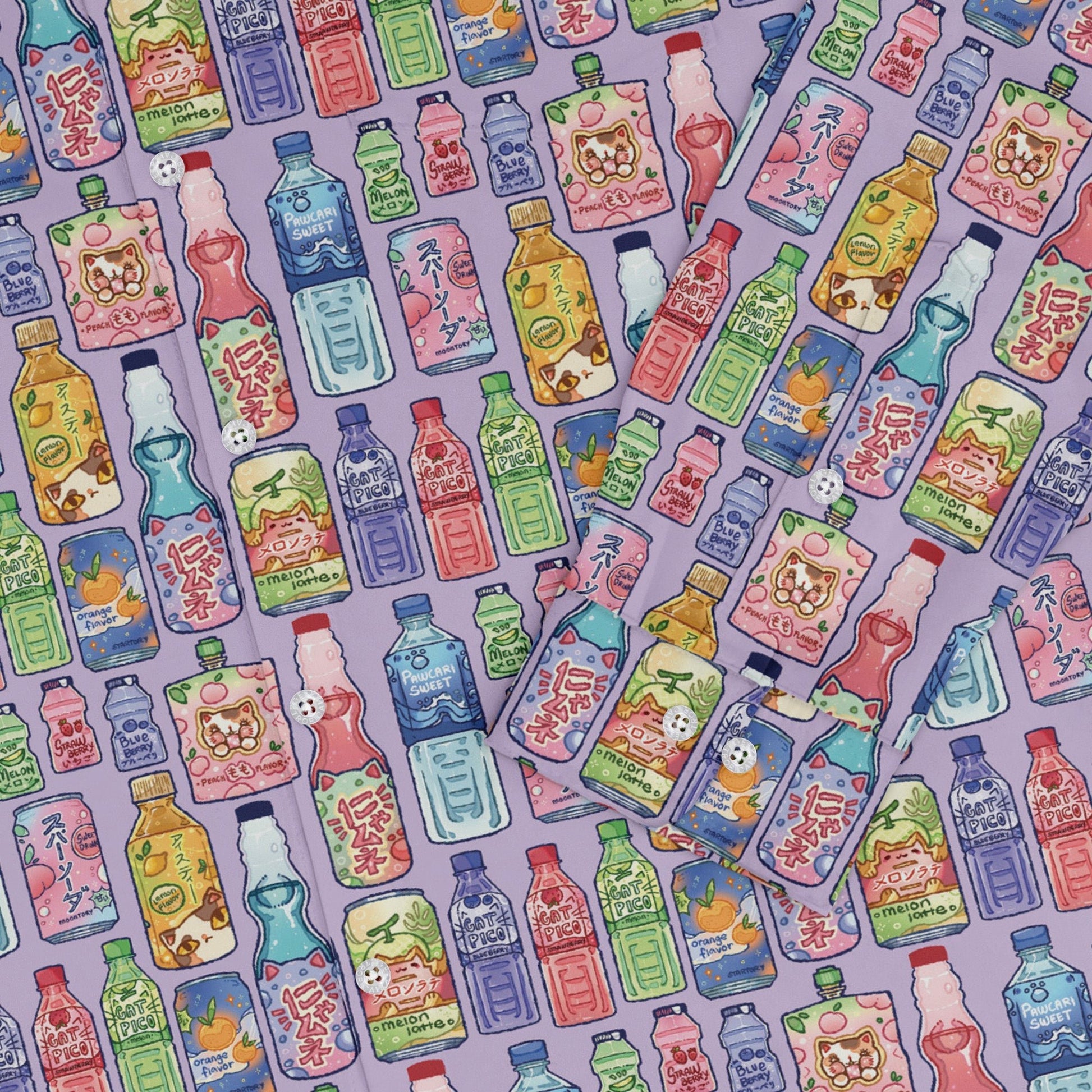 Japanese Vending Machine Drinks Long Sleeve Button Up Shirt Geek Nerd adult sizing anime Design by Ardi Tong