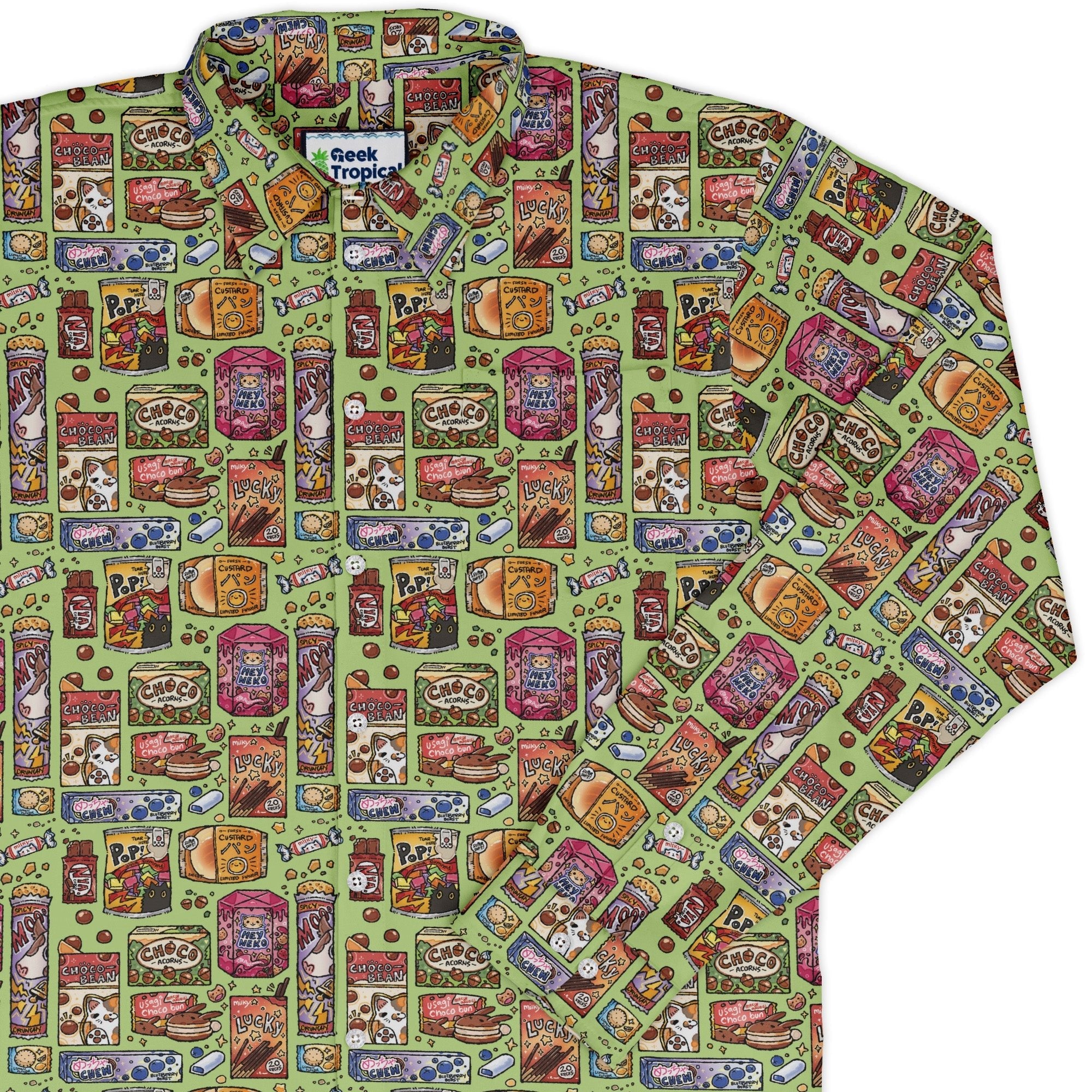 Japanese Vending Machine Snacks Long Sleeve Button Up Shirt Geek Nerd 0925 adult sizing All Adult Button Up Shirts