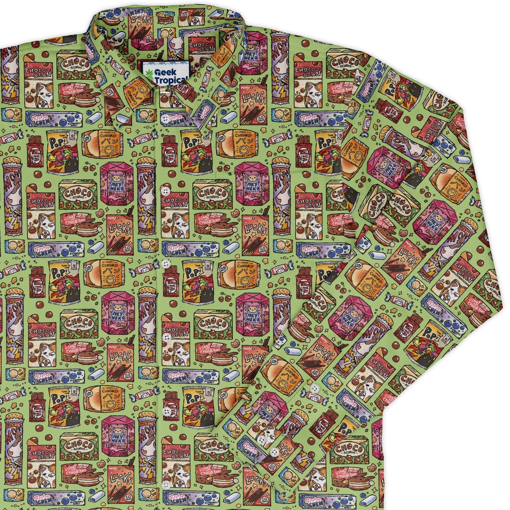 Japanese Vending Machine Snacks Long Sleeve Button Up Shirt Geek Nerd 0925 adult sizing All Adult Button Up Shirts