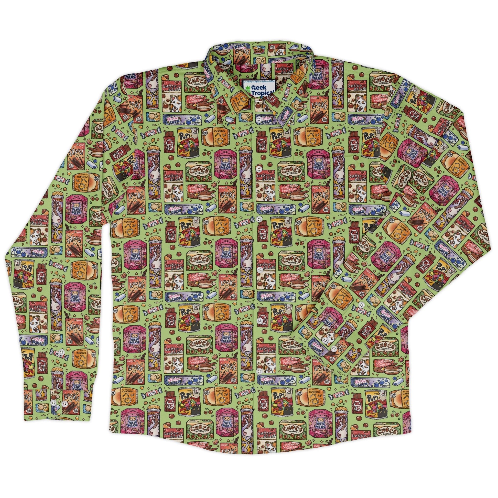 Japanese Vending Machine Snacks Long Sleeve Button Up Shirt Geek Nerd 0925 adult sizing All Adult Button Up Shirts