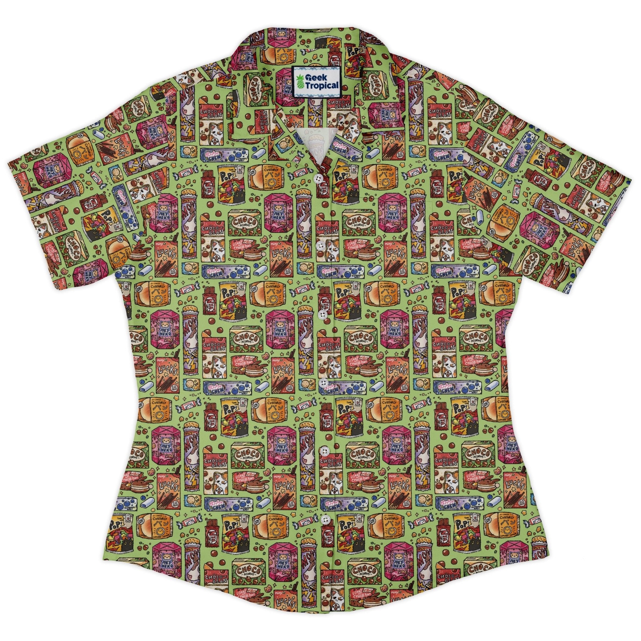 Japanese Vending Machine Snacks Curvy Button Up Shirt Geek Nerd 0925 All Adult Button Up Shirts Anime