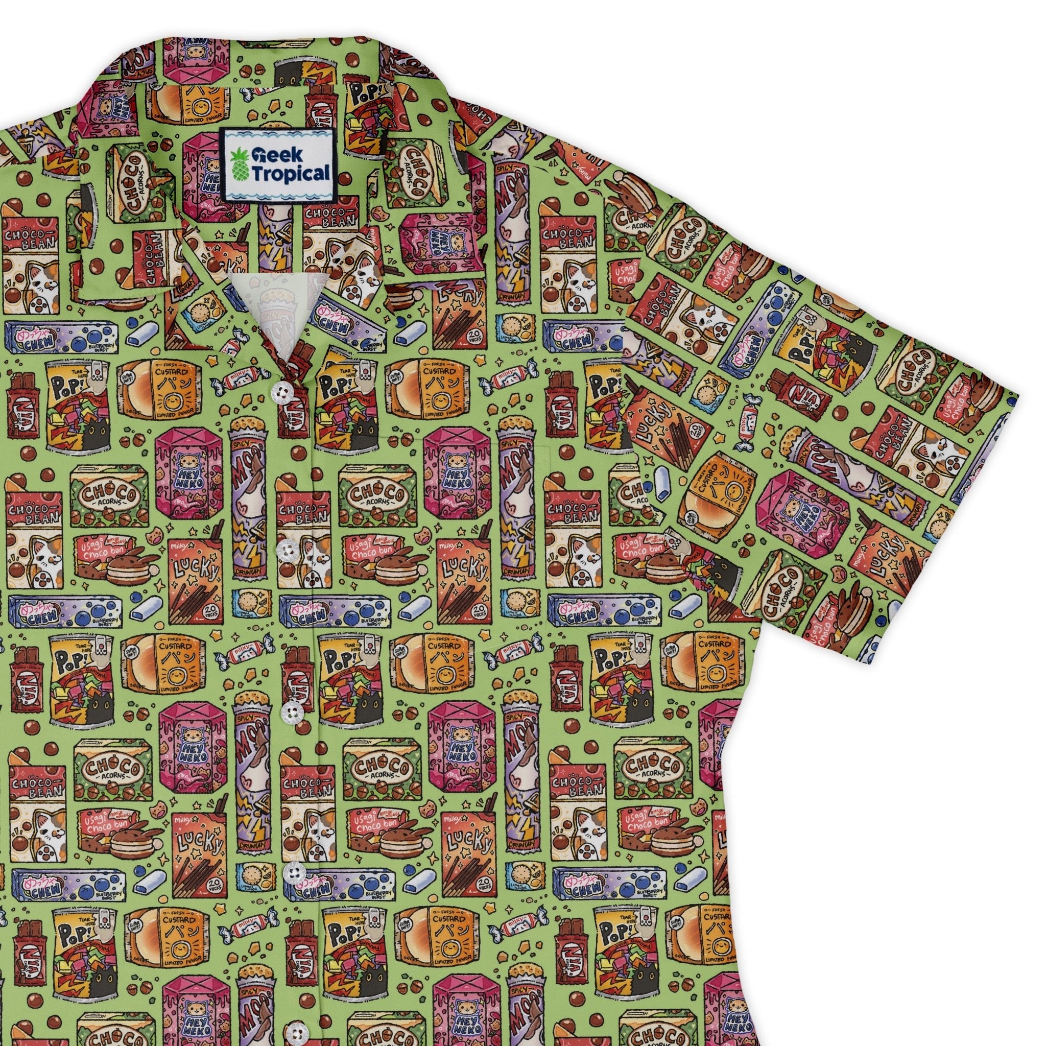 Japanese Vending Machine Snacks Curvy Button Up Shirt Geek Nerd 0925 All Adult Button Up Shirts Anime
