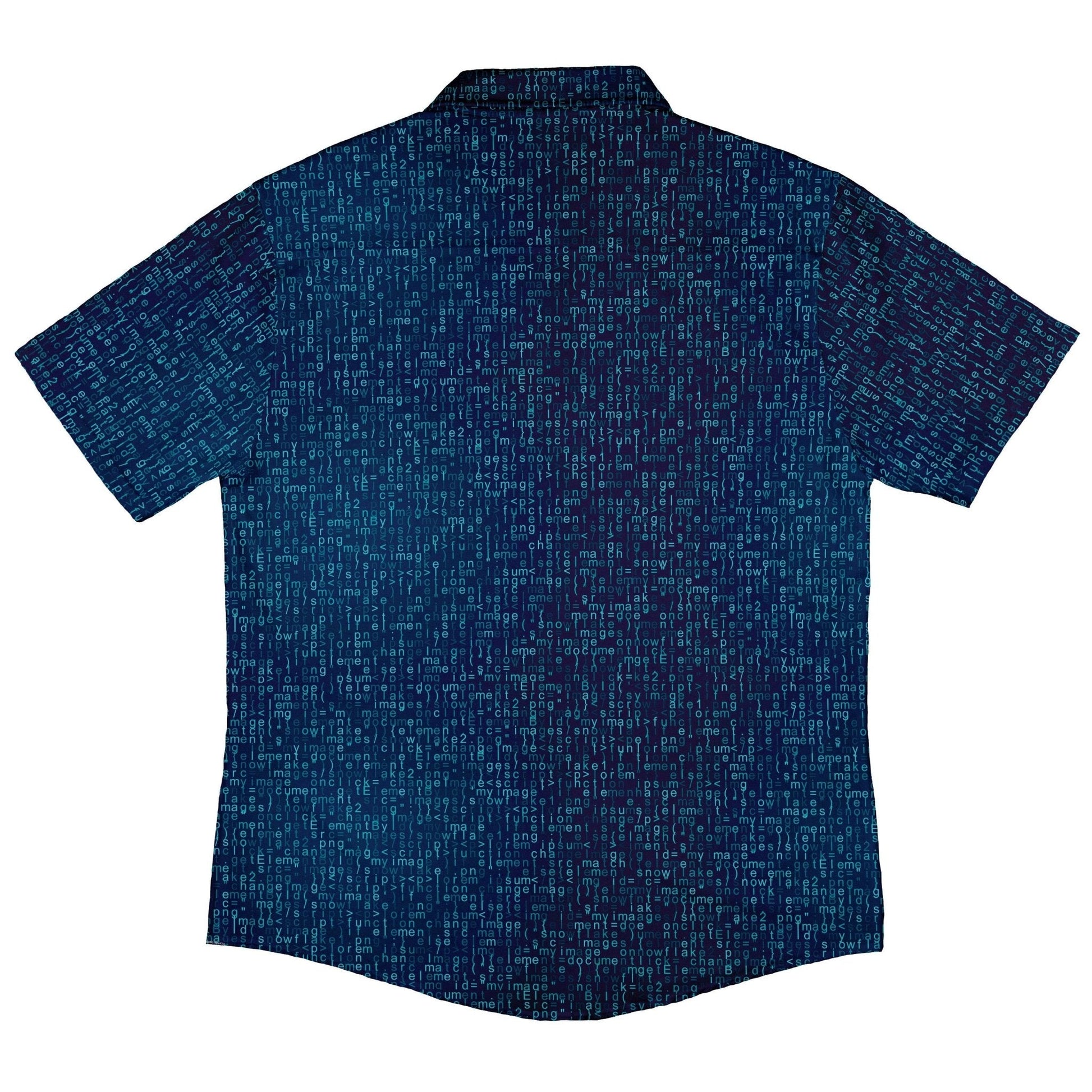 Ready-to-Ship Javascript Computer Code Blue Button Up Shirt - adult sizing - computer print - ready-to-ship