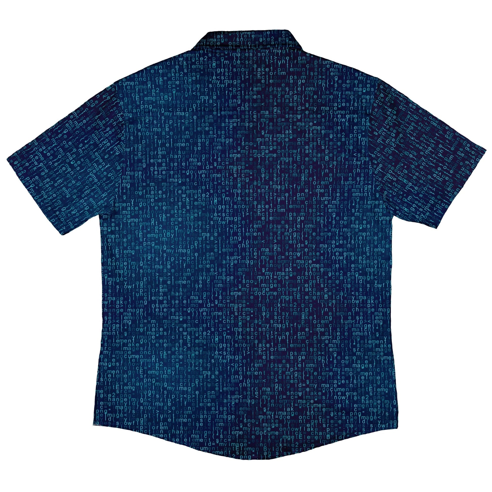 Javascript Computer Code Blue Button Up Shirt - adult sizing - computer print - Simple Patterns