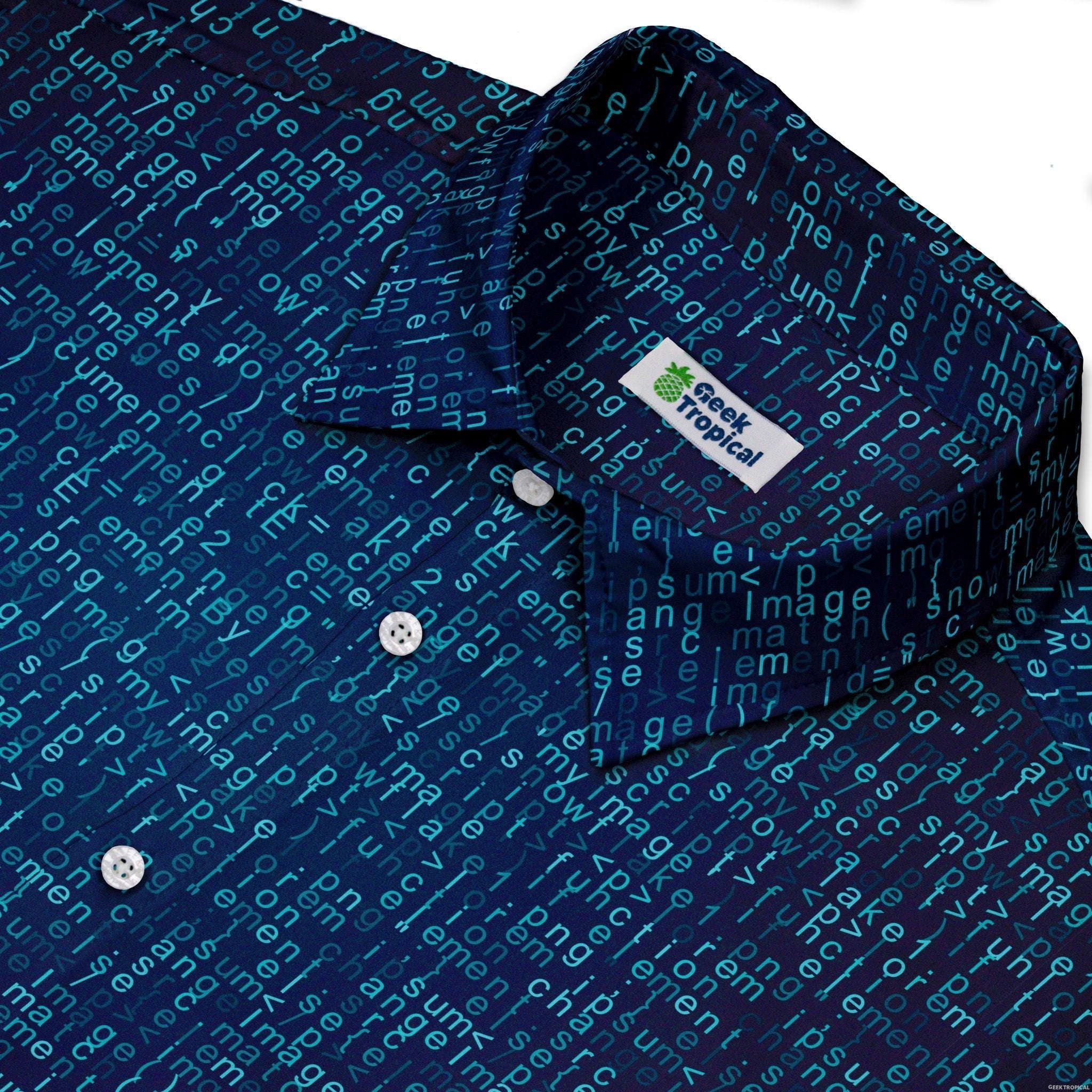 Ready-to-Ship Javascript Computer Code Blue Button Up Shirt - adult sizing - computer print - ready-to-ship