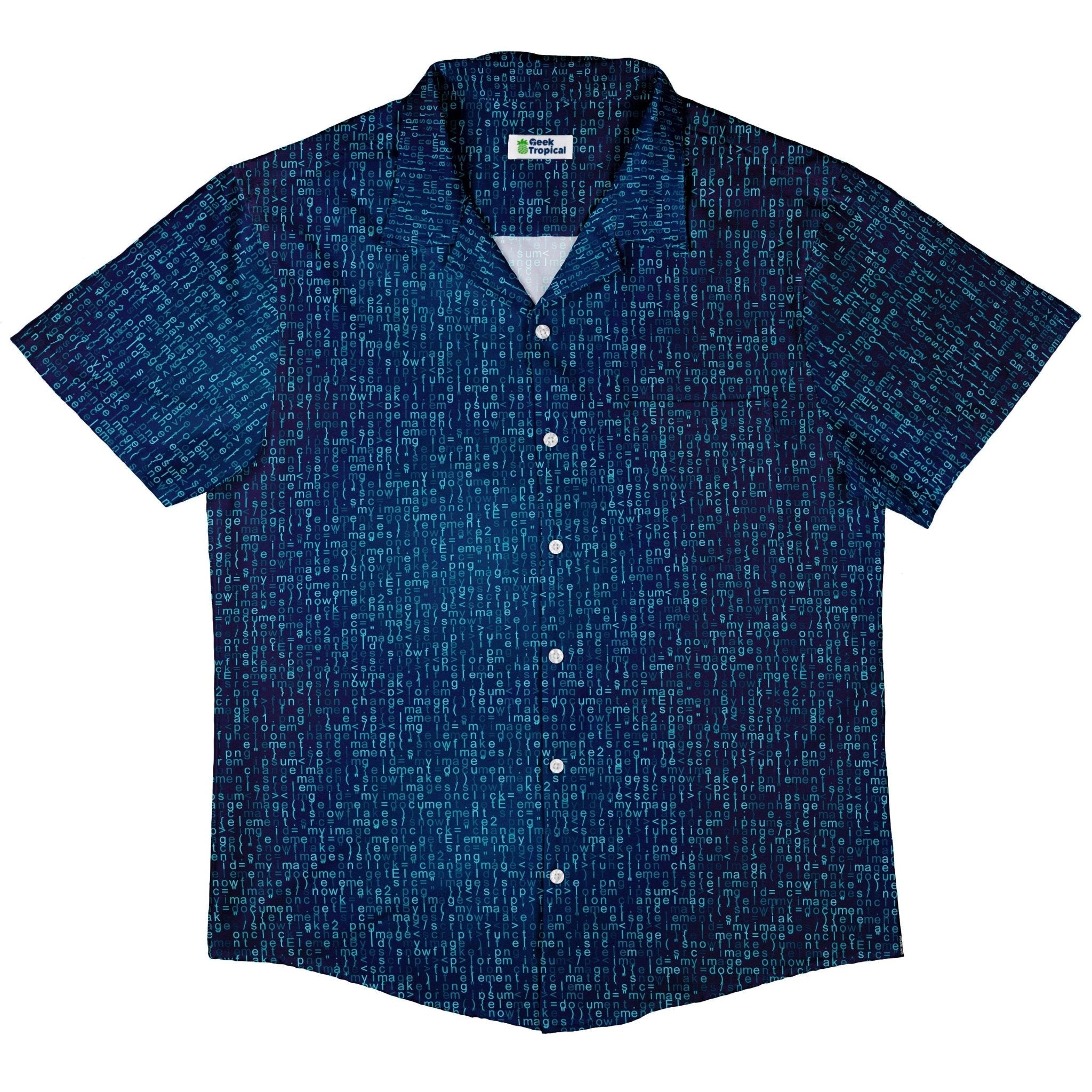 Clearance Ready - to - Ship Javascript Computer Code Blue Button Up Shirt Geek Nerd adult sizing Clearance computer print