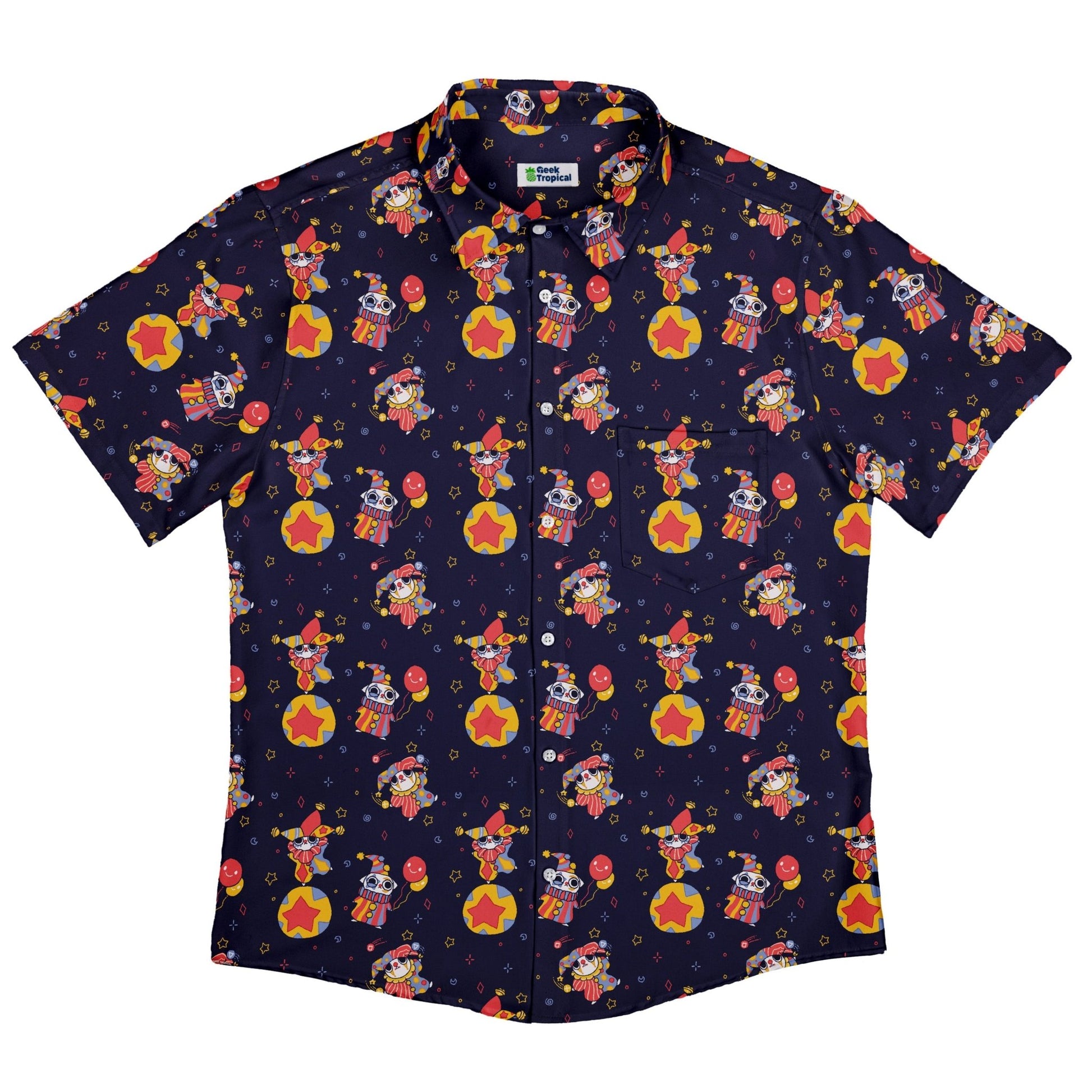 Jester Cats Button Up Shirt Geek Nerd adult sizing Design by Ardi Tong funny prints