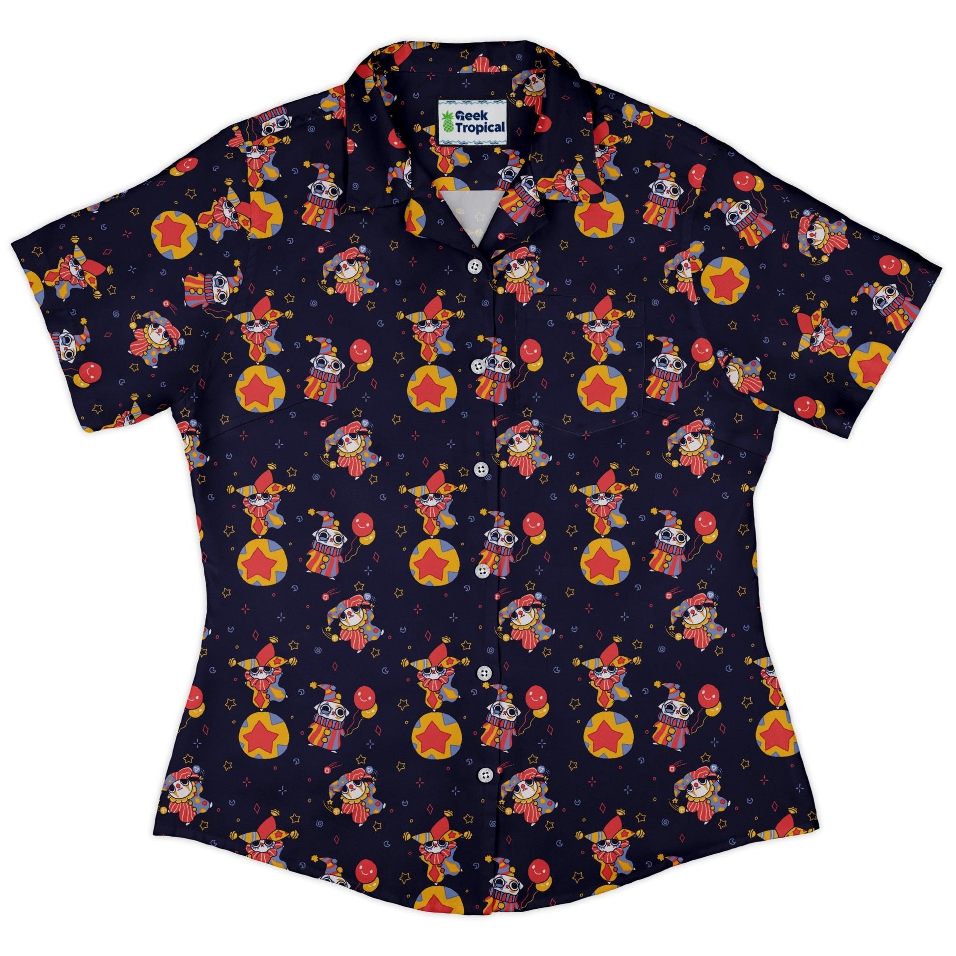 Jester Cats Curvy Button Up Shirt Geek Nerd Design by Ardi Tong funny prints q225