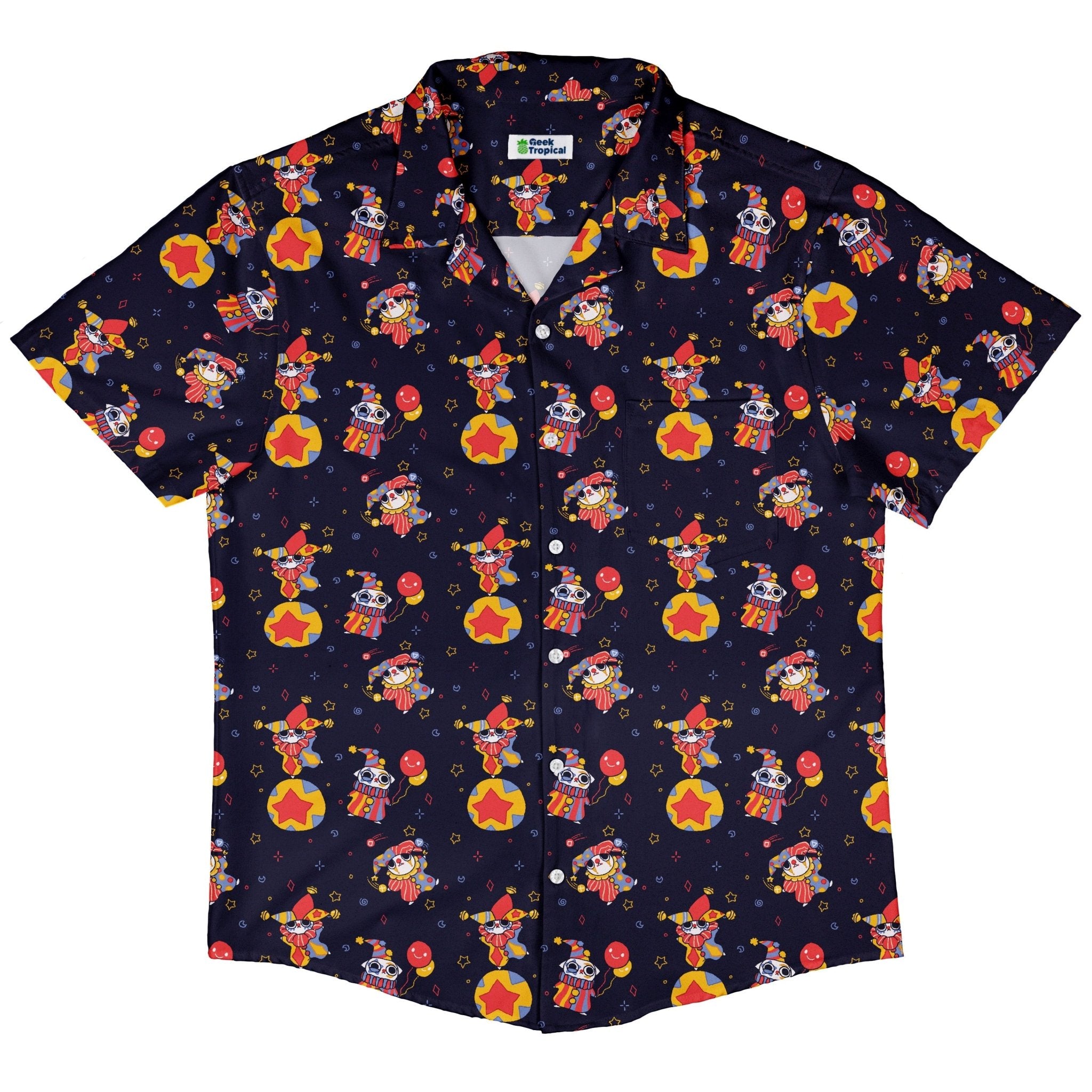 Jester Cats Button Up Shirt Geek Nerd adult sizing Design by Ardi Tong funny prints