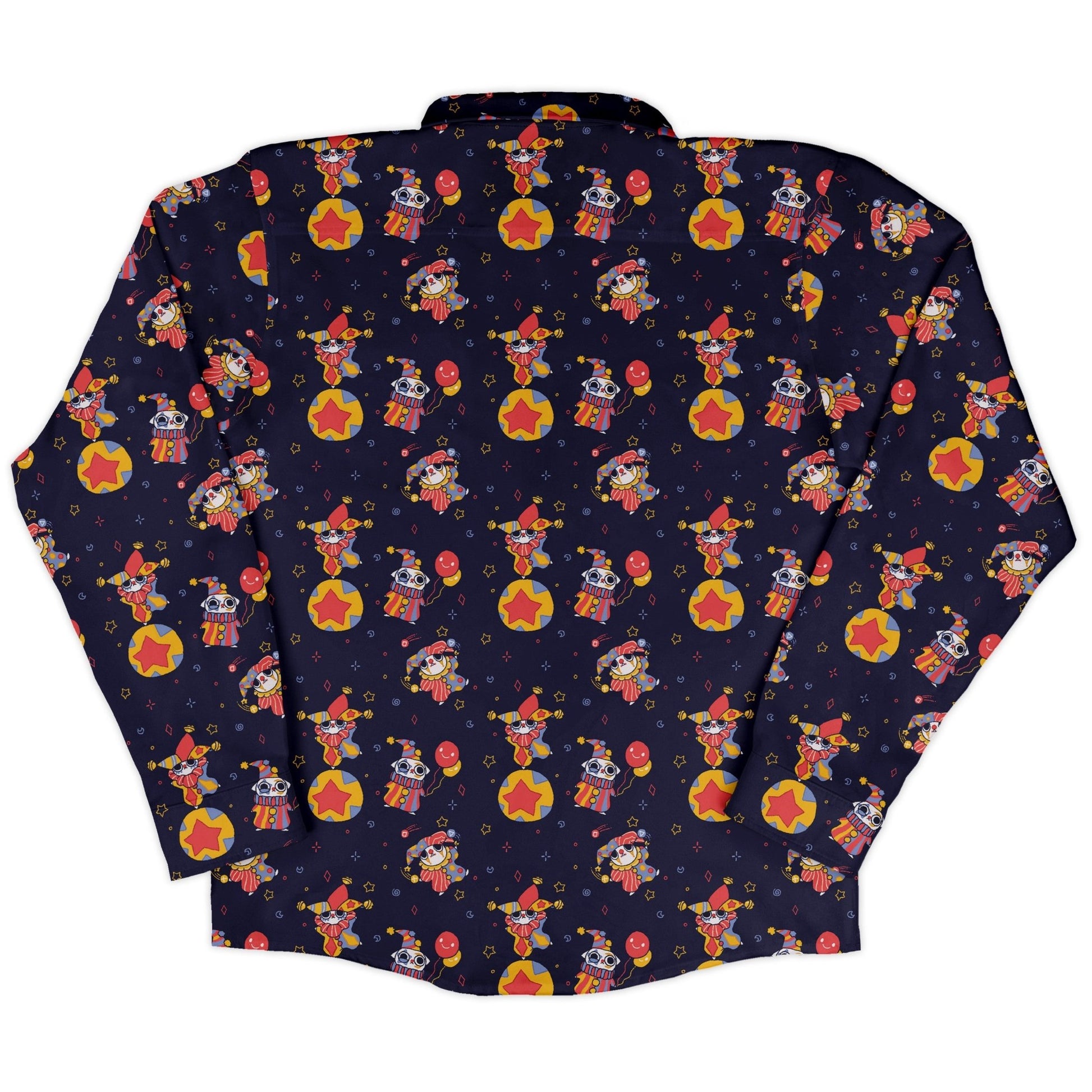 Jester Cats Long Sleeve Button Up Shirt Geek Nerd adult sizing Design by Ardi Tong FLOW DESC WRITING