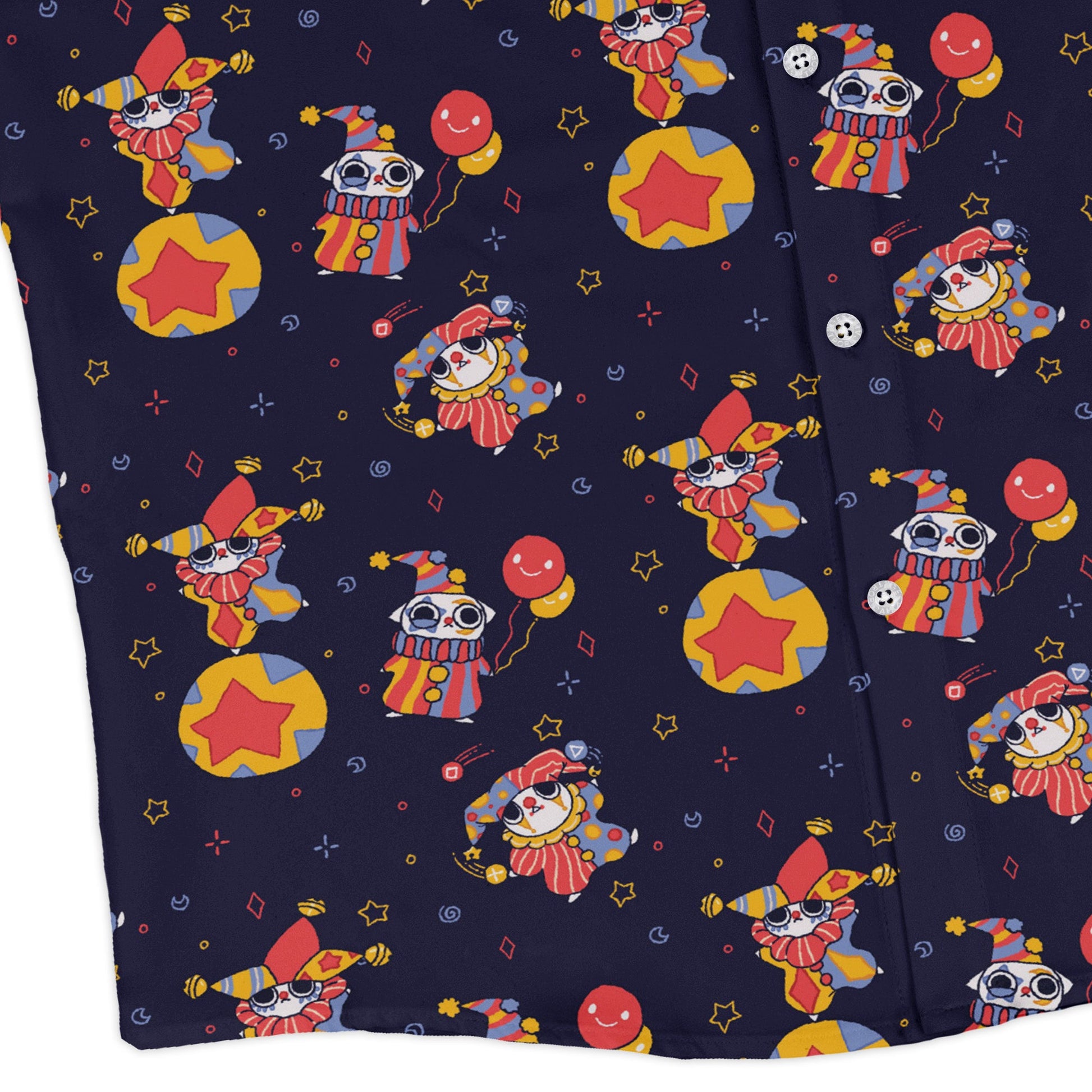 Jester Cats Long Sleeve Button Up Shirt Geek Nerd adult sizing Design by Ardi Tong FLOW DESC WRITING