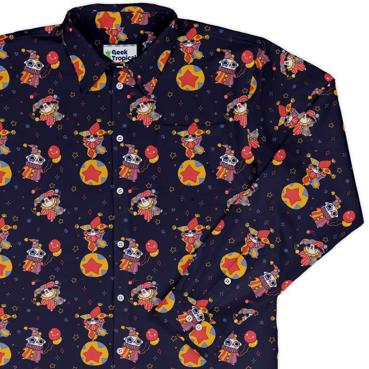 Jester Cats Long Sleeve Button Up Shirt Geek Nerd adult sizing Design by Ardi Tong FLOW DESC WRITING