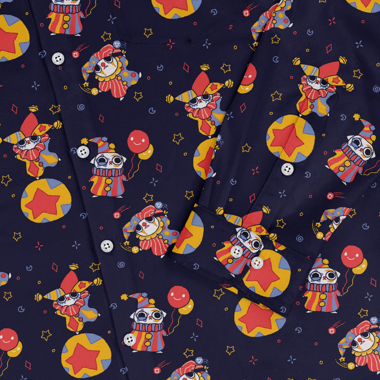 Jester Cats Long Sleeve Button Up Shirt Geek Nerd adult sizing Design by Ardi Tong FLOW DESC WRITING