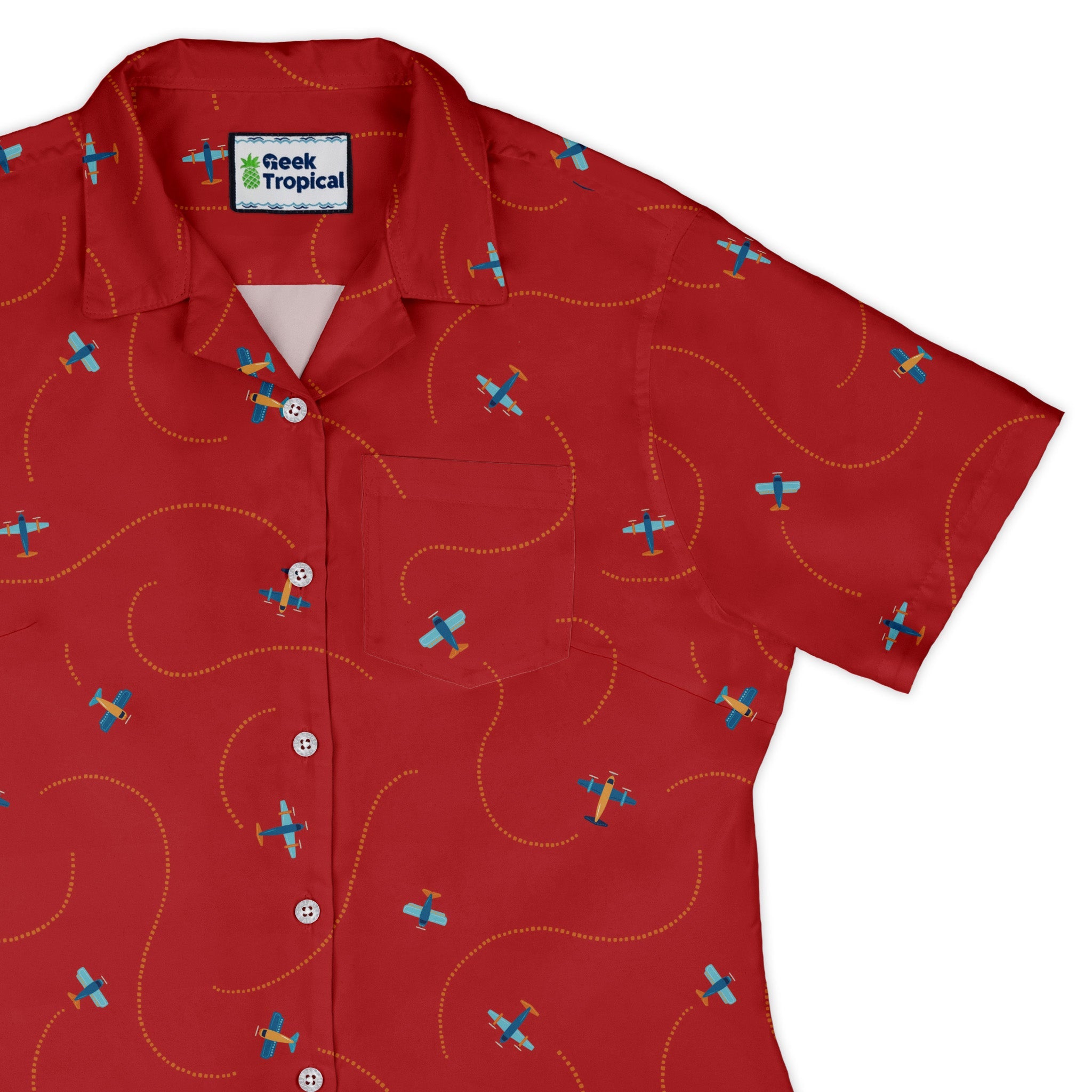 Plane Contrails Curvy Button Up Shirt Geek Nerd aviation print Design by Zirkus Design q225