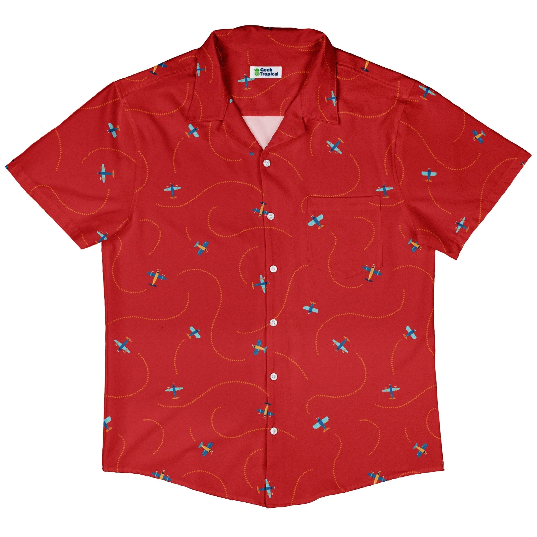 Plane Contrails Button Up Shirt Geek Nerd adult sizing aviation print Design by Zirkus Design