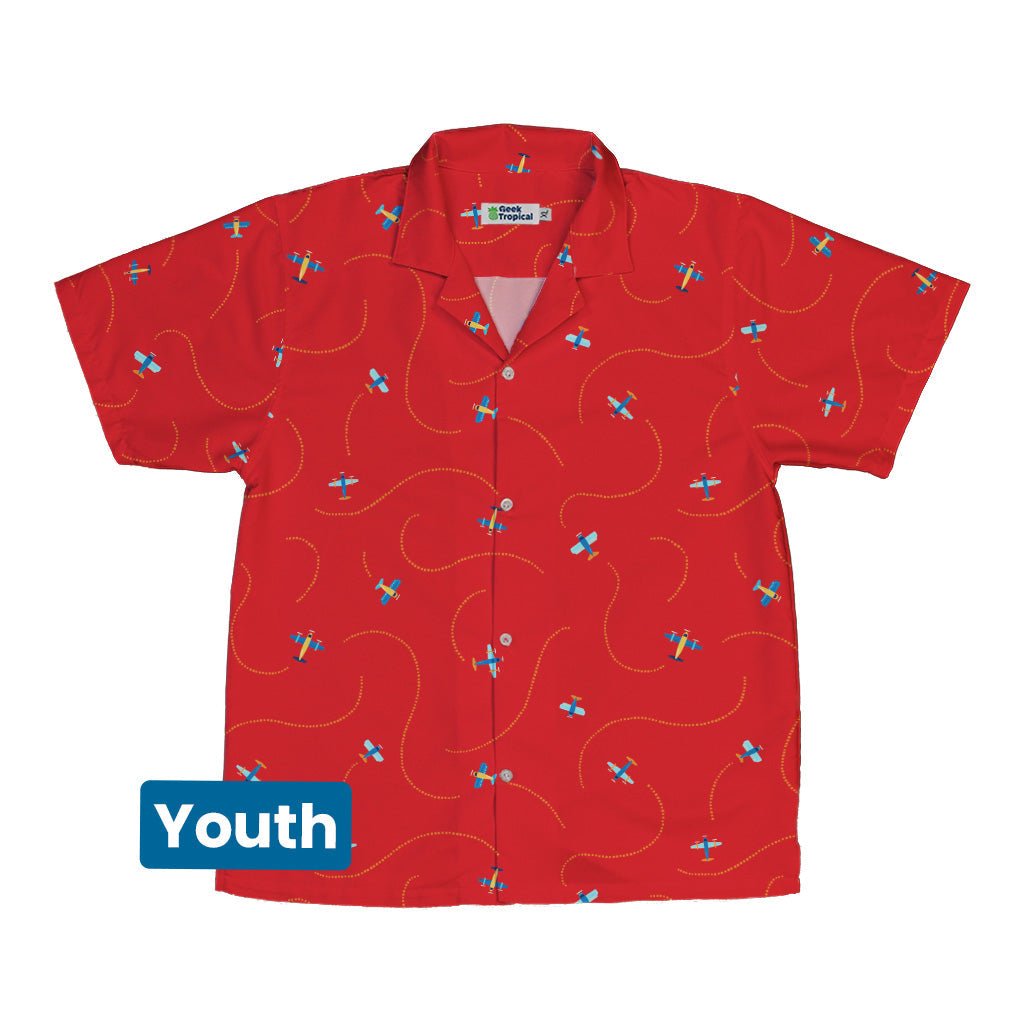 Plane Contrails Youth Hawaiian Shirt Geek Nerd aviation print Design by Zirkus Design q225