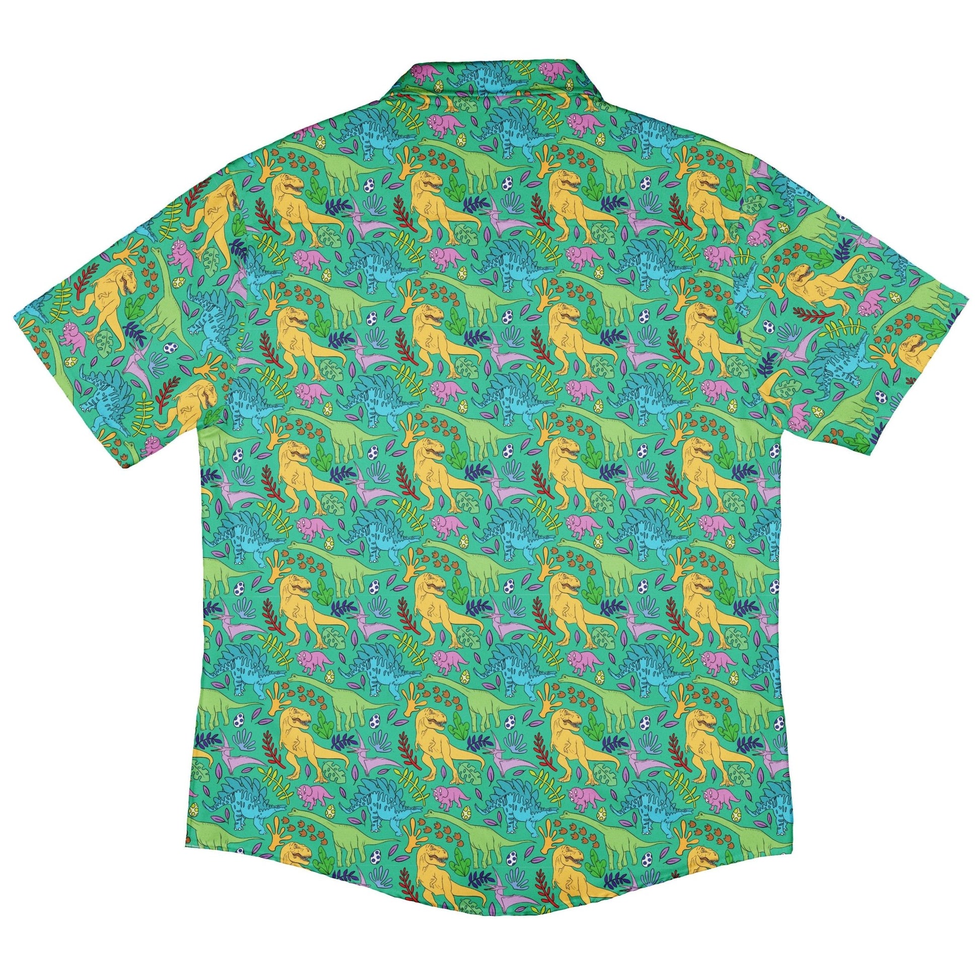 Jurassic Jungle Button Up Shirt Geek Nerd adult sizing Design by Julie Kitzes dinosaur print