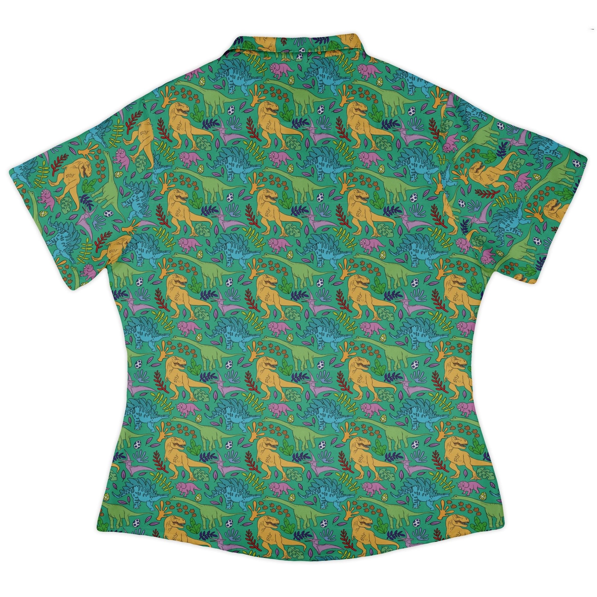 Jurassic Jungle Curvy Button Up Shirt Geek Nerd Design by Julie Kitzes dinosaur print q225