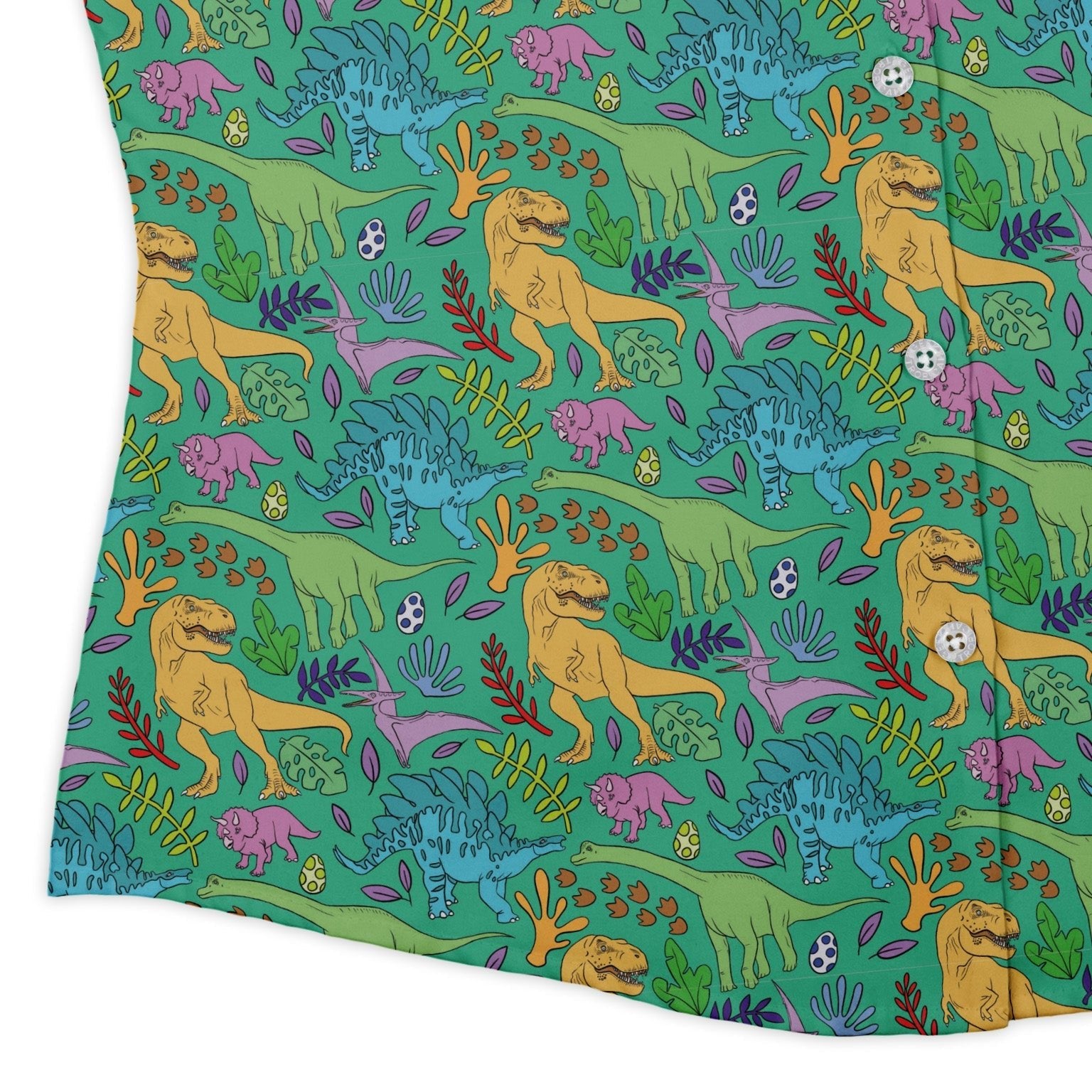 Jurassic Jungle Curvy Button Up Shirt Geek Nerd Design by Julie Kitzes dinosaur print q225