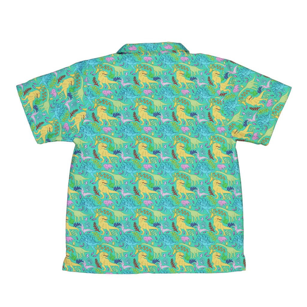 Jurassic Jungle Youth Hawaiian Shirt Geek Nerd Design by Julie Kitzes dinosaur print q225