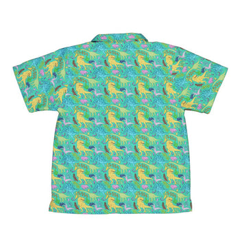 Jurassic Jungle Youth Hawaiian Shirt Geek Nerd Design by Julie Kitzes dinosaur print q225
