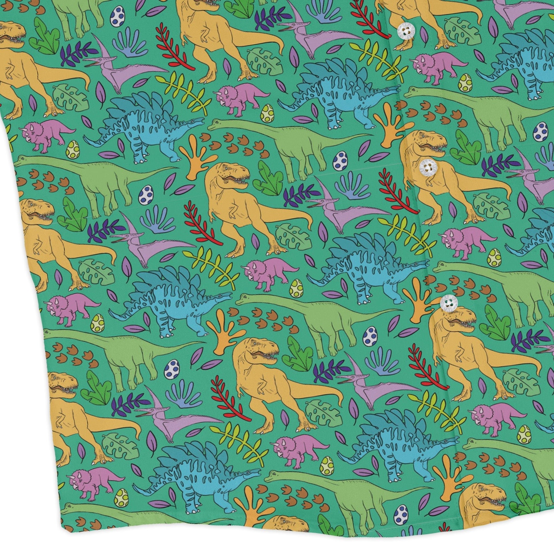 Jurassic Jungle Long Sleeve Button Up Shirt Geek Nerd adult sizing Design by Julie Kitzes dinosaur print