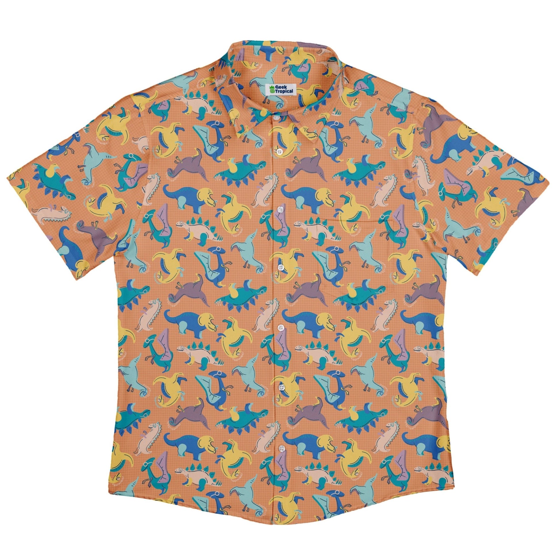 Just Dinosaur Button Up Shirt Geek Nerd adult sizing Design by Zirkus Design dinosaur print
