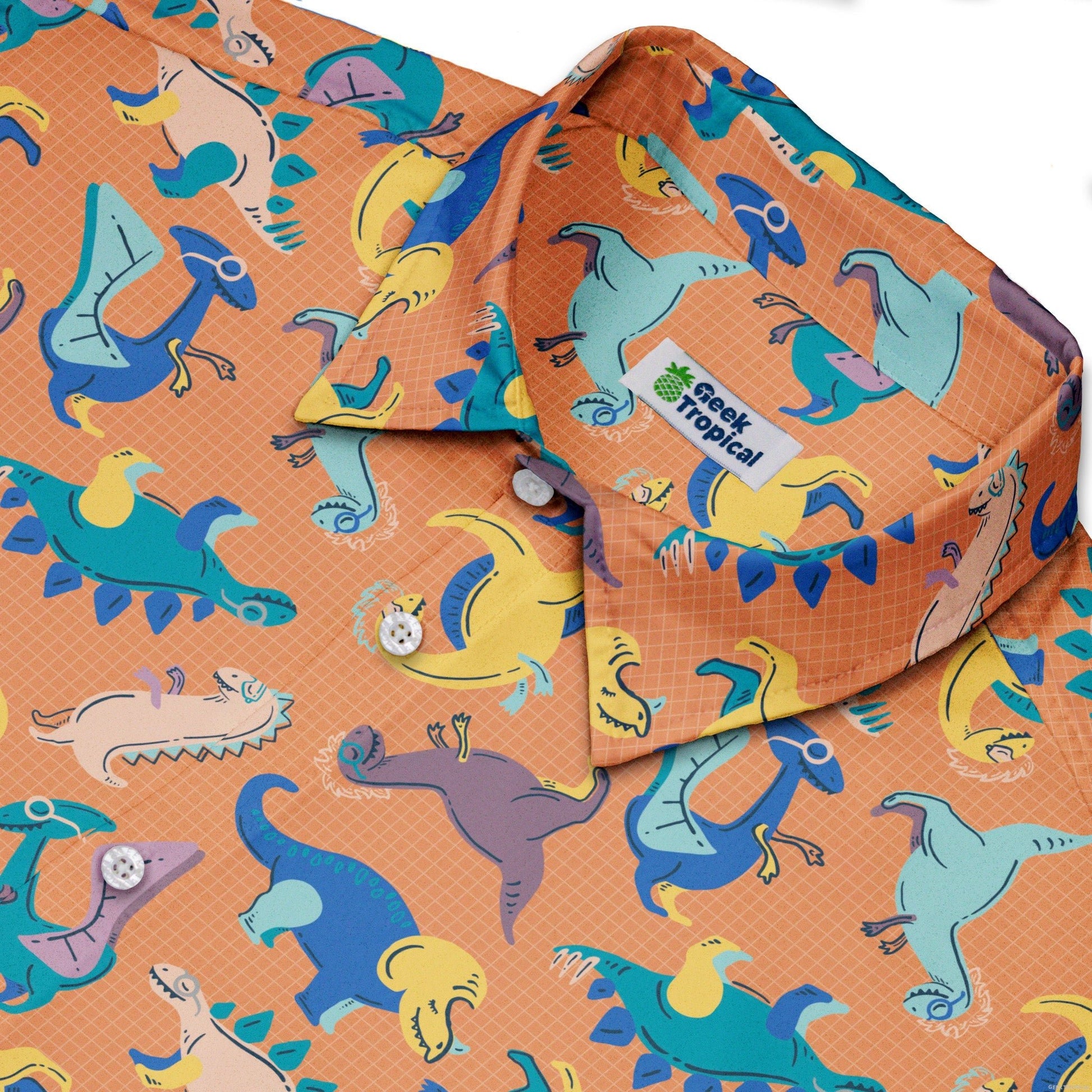Just Dinosaur Button Up Shirt Geek Nerd adult sizing Design by Zirkus Design dinosaur print