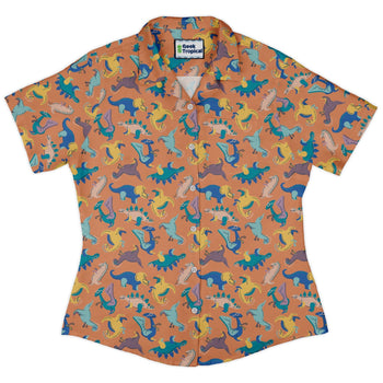 Just Dinosaur Curvy Button Up Shirt Geek Nerd Design by Zirkus Design dinosaur print q225
