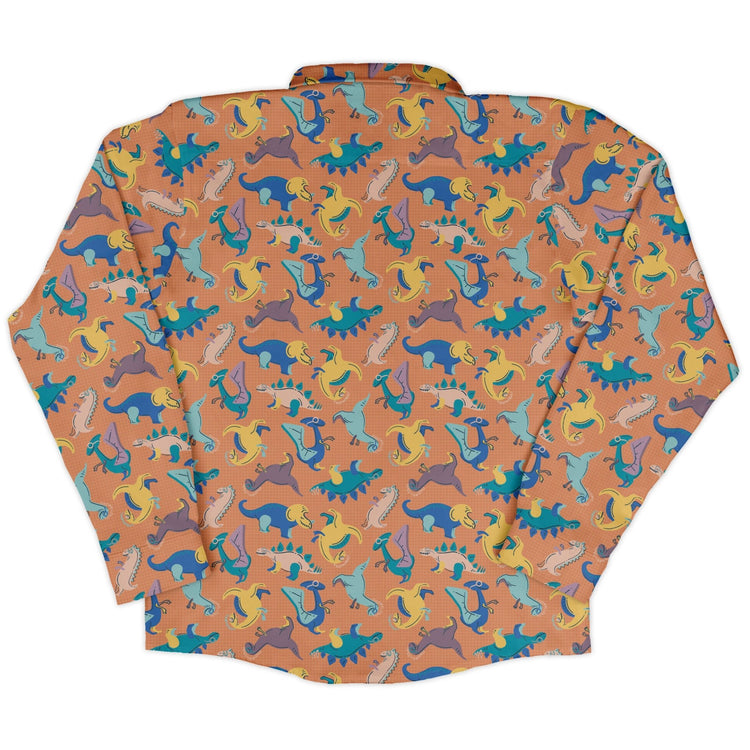 Just Dinosaur Long Sleeve Button Up Shirt Geek Nerd adult sizing Design by Zirkus Design dinosaur print