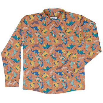 Just Dinosaur Long Sleeve Button Up Shirt Geek Nerd adult sizing Design by Zirkus Design dinosaur print