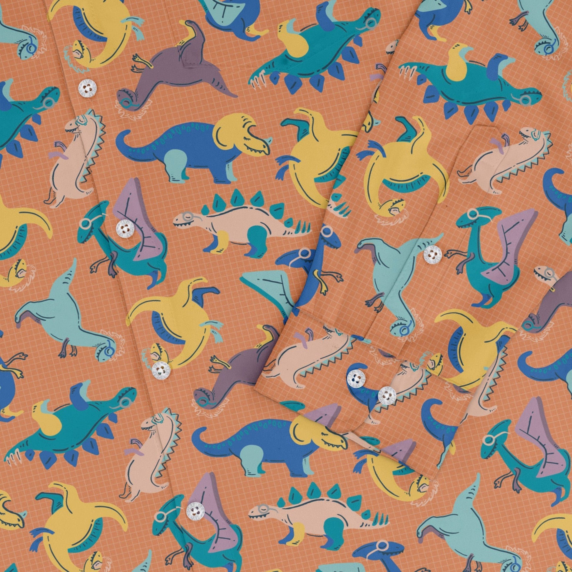 Just Dinosaur Long Sleeve Button Up Shirt Geek Nerd adult sizing Design by Zirkus Design dinosaur print
