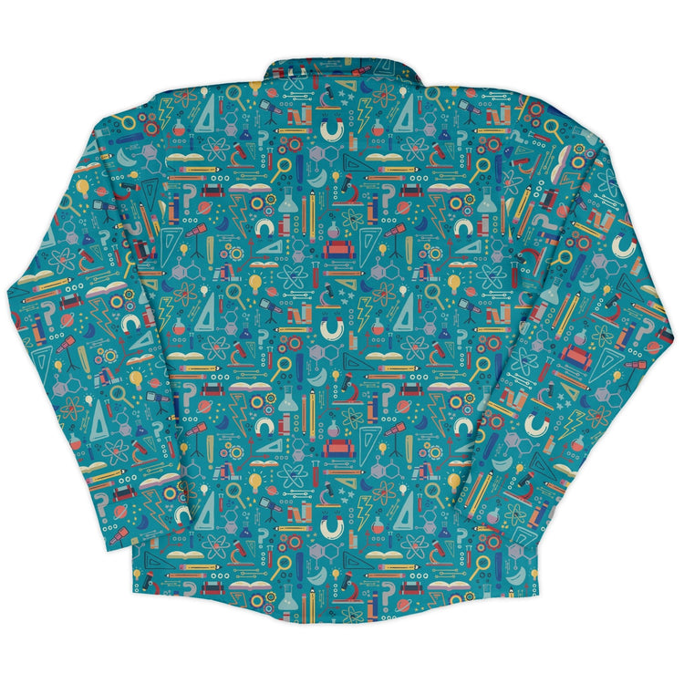 Just Science Long Sleeve Button Up Shirt Geek Nerd adult sizing Design by Zirkus Design FLOW DESC WRITING