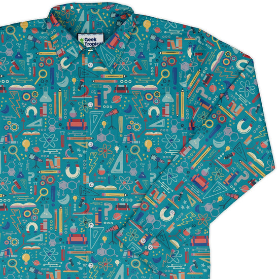 Just Science Long Sleeve Button Up Shirt Geek Nerd adult sizing Design by Zirkus Design FLOW DESC WRITING