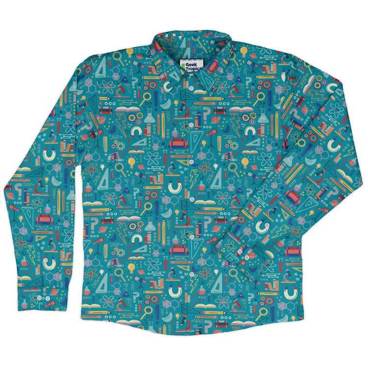 Just Science Long Sleeve Button Up Shirt Geek Nerd adult sizing Design by Zirkus Design FLOW DESC WRITING