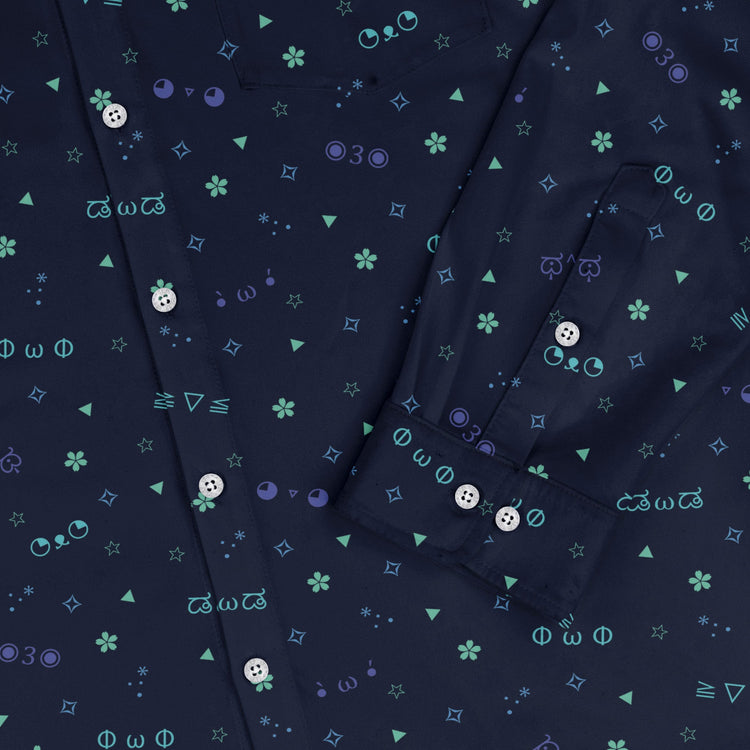 Kao Emojis Blue Long Sleeve Button Up Shirt Geek Nerd adult sizing Anime Design by Ardi Tong