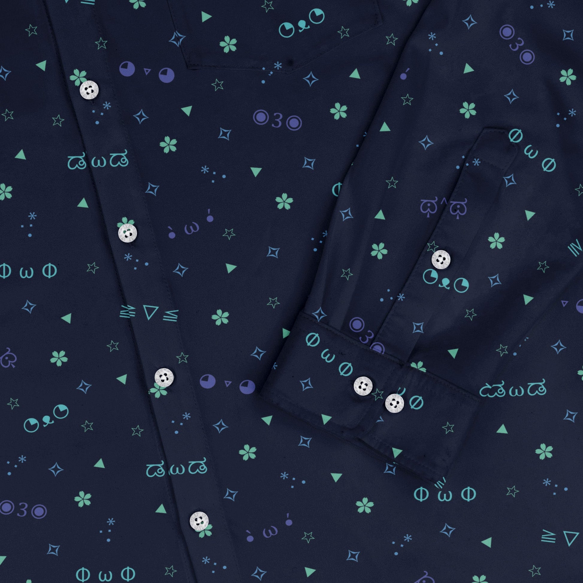 Kao Emojis Blue Long Sleeve Button Up Shirt Geek Nerd adult sizing Anime Design by Ardi Tong