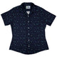 Kao Emojis Blue Curvy Button Up Shirt Geek Nerd Anime Design by Ardi Tong women