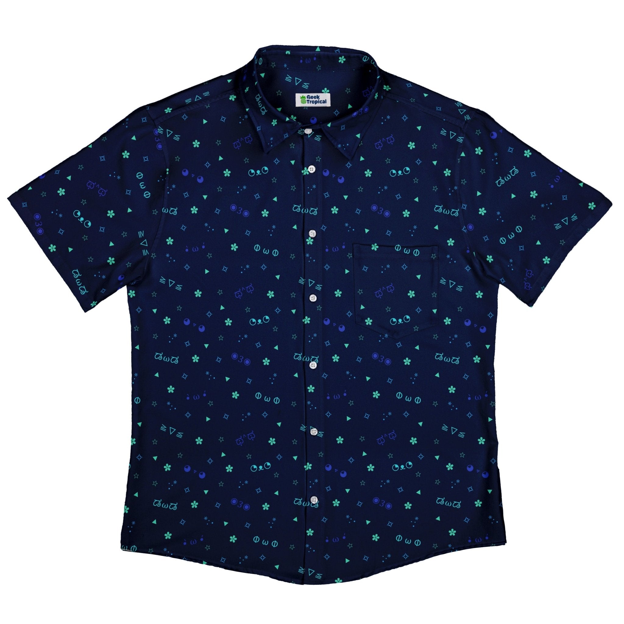 Kao Emojis Blue Button Up Shirt - adult sizing - Anime - Design by Ardi Tong