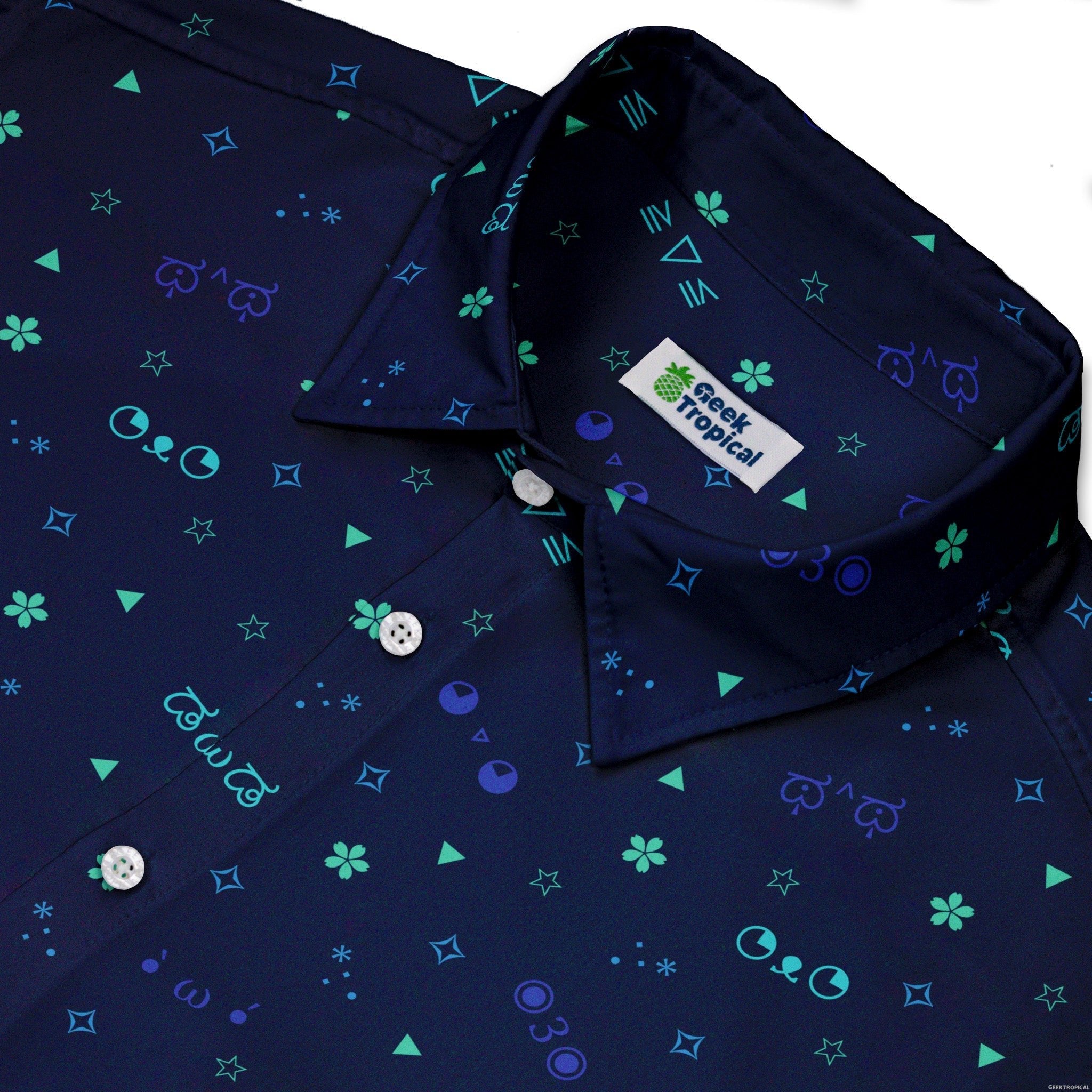 Kao Emojis Blue Button Up Shirt - adult sizing - Anime - Design by Ardi Tong