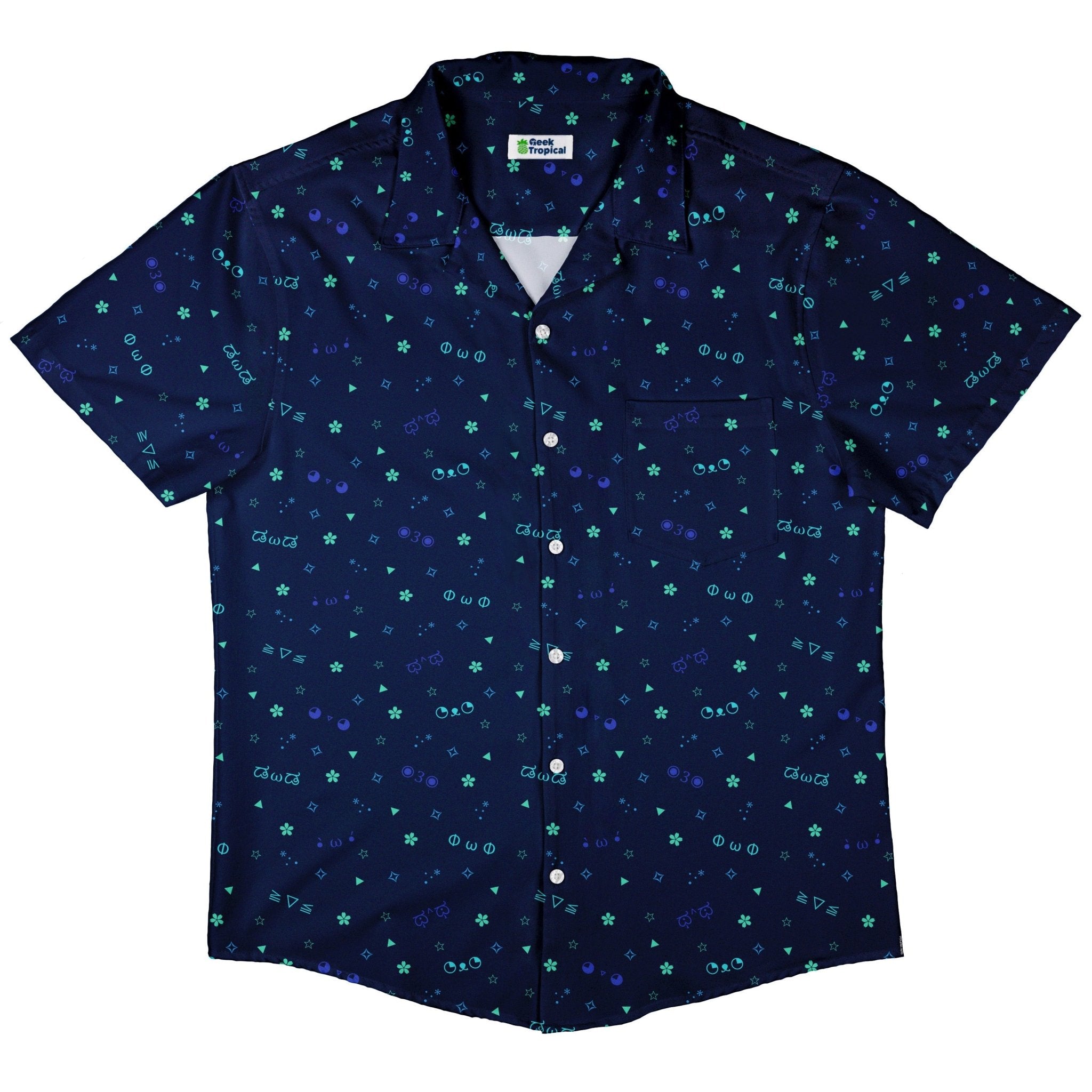 Kao Emojis Blue Button Up Shirt - adult sizing - Anime - Design by Ardi Tong