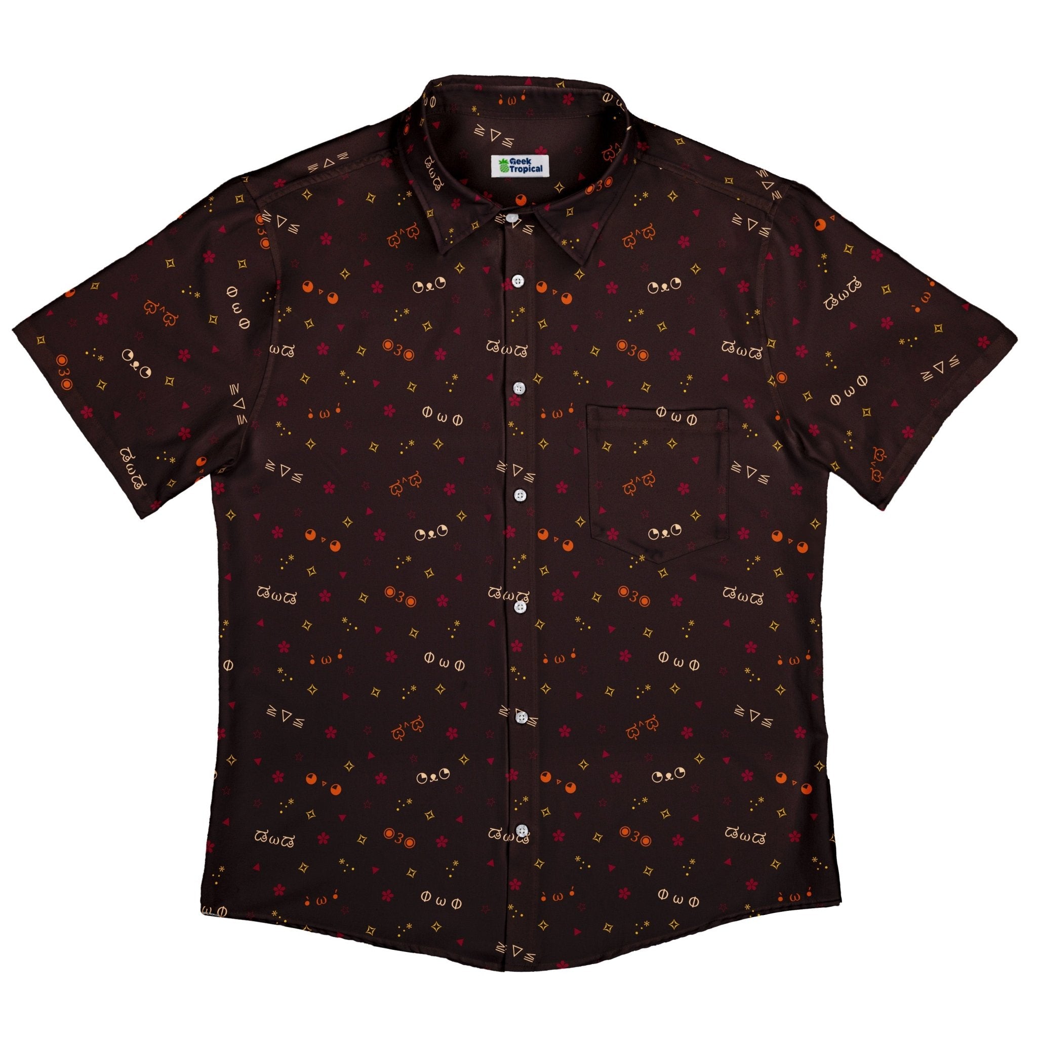 Kao Emojis Red Button Up Shirt - adult sizing - Anime - Design by Ardi Tong