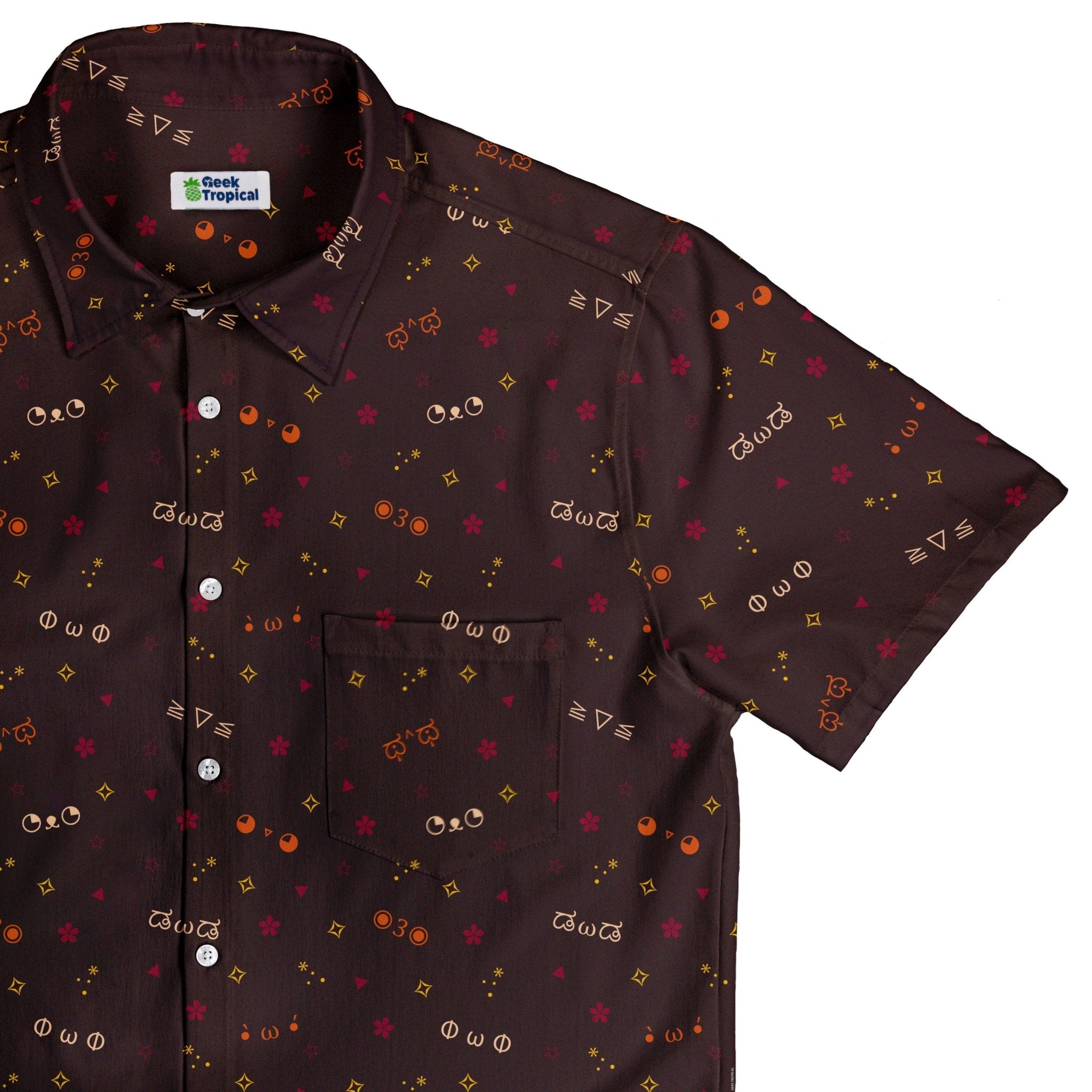 Kao Emojis Red Button Up Shirt - adult sizing - Anime - Design by Ardi Tong