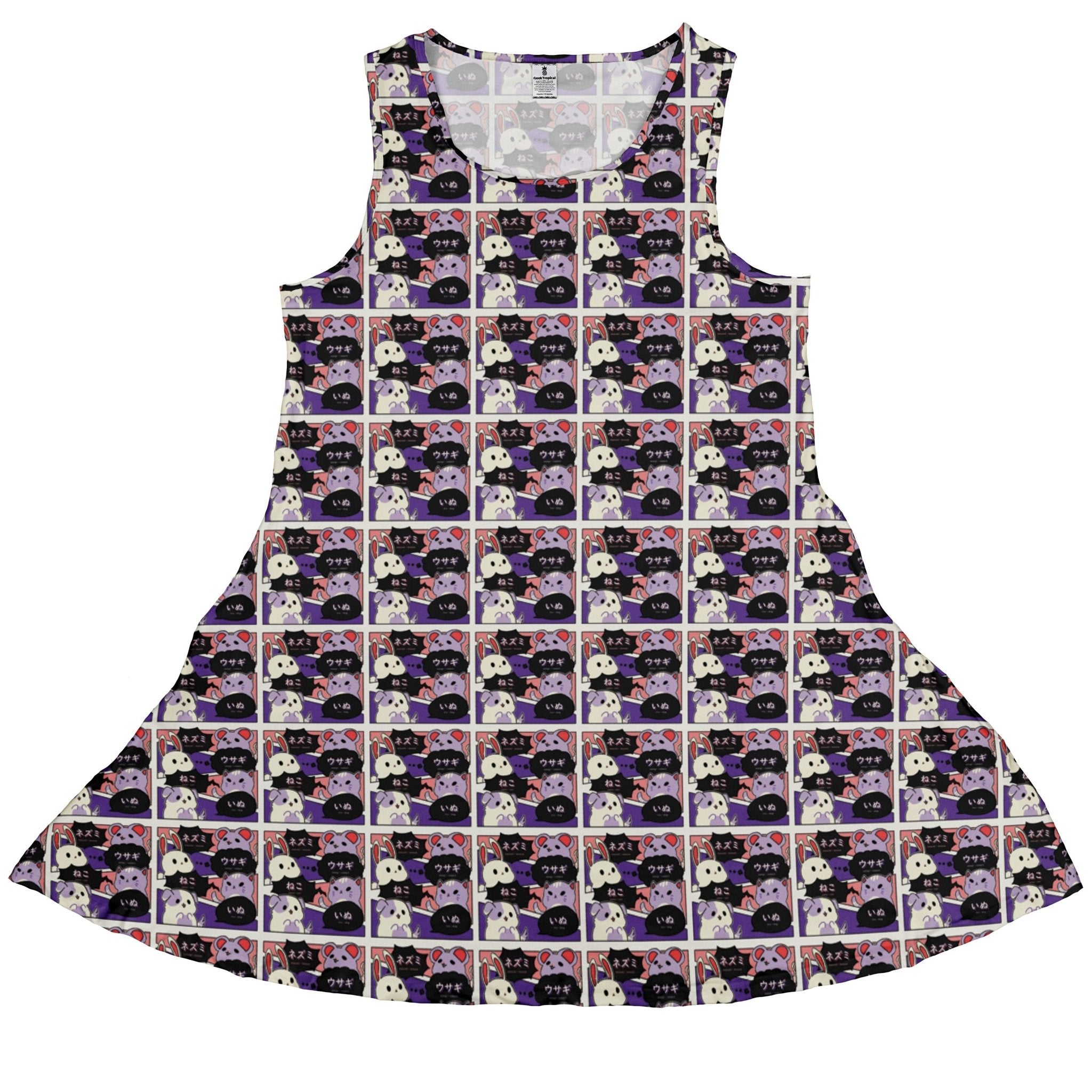 Kawaii Animal Comic Panel Purple Dress Geek Nerd Animal Patterns Anime Design by Ardi Tong