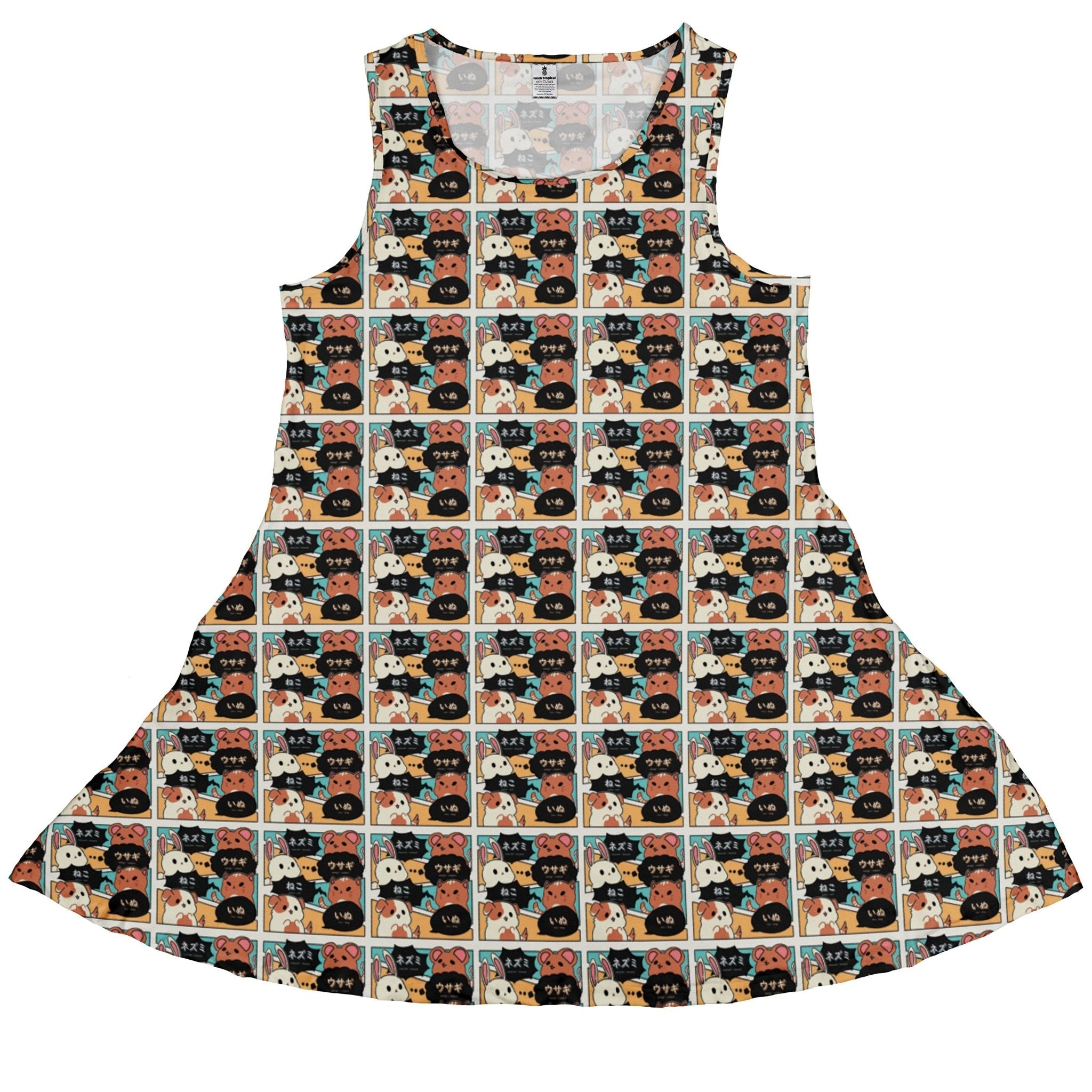 Kawaii Animal Comic Panel Teal Dress Geek Nerd Animal Patterns Anime Design by Ardi Tong