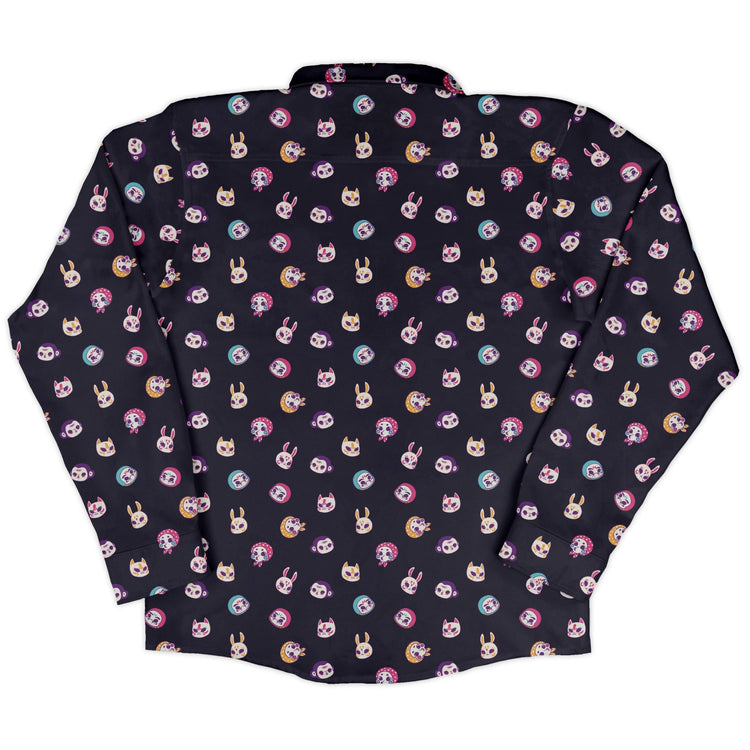 Kawaii Masks Parade Night Long Sleeve Button Up Shirt Geek Nerd adult sizing Anime Design by Ardi Tong