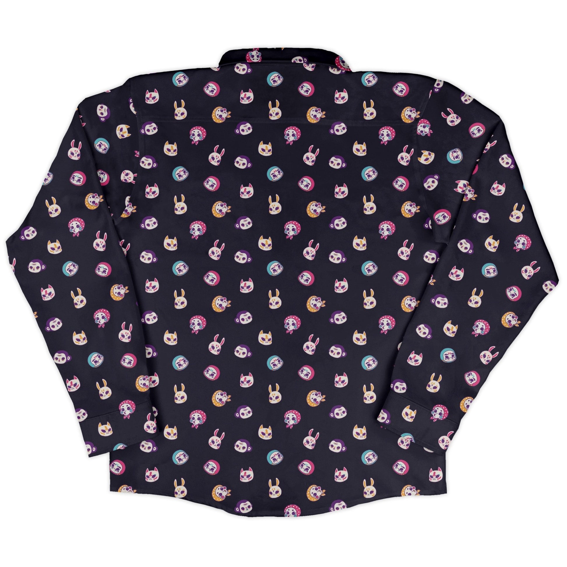 Kawaii Masks Parade Night Long Sleeve Button Up Shirt Geek Nerd adult sizing Anime Design by Ardi Tong
