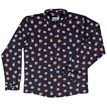 Kawaii Masks Parade Night Long Sleeve Button Up Shirt Geek Nerd adult sizing Anime Design by Ardi Tong