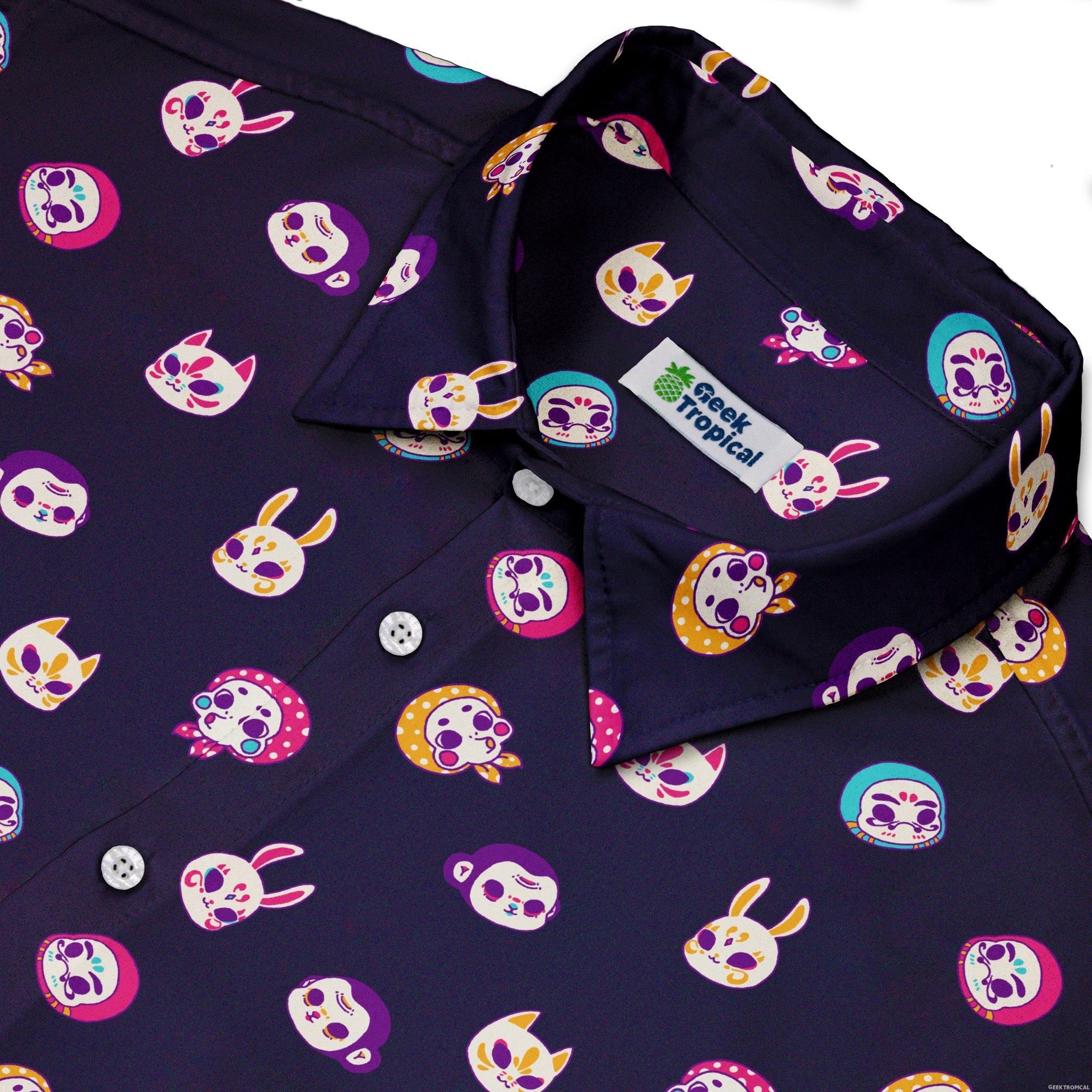 Kawaii Masks Parade Night Button Up Shirt - adult sizing - Anime - Design by Ardi Tong