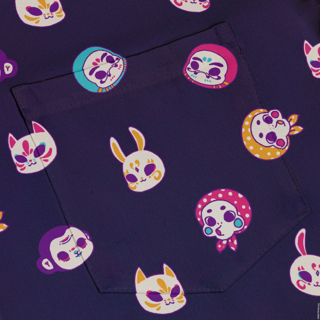 Kawaii Masks Parade Night Button Up Shirt - adult sizing - Anime - Design by Ardi Tong